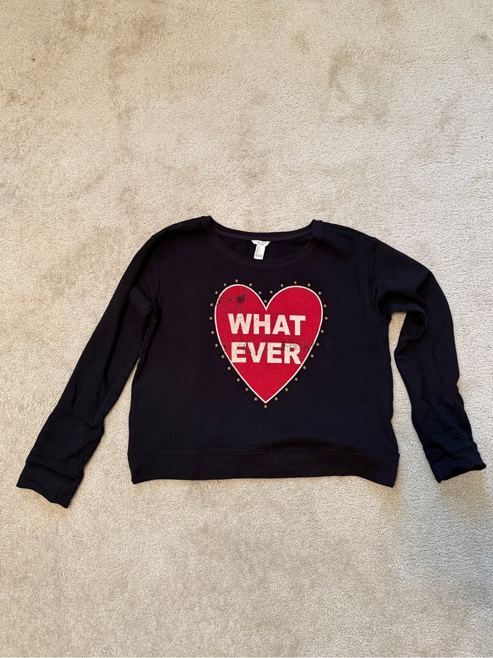NWT Forever 21 “Whatever” Heart Cropped Sweatshirt